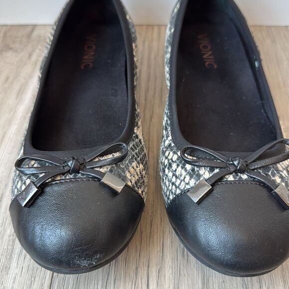 Vionic Minna Snakeskin Leather Ballet Flat Cap Toe Slip On Career Office Size 6 - Picture 5 of 9